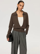 2 in 1 Color-Block Wool Blend Polo Collar Sweater